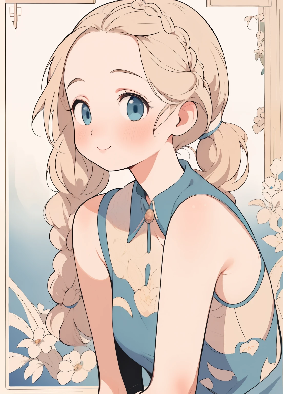 (masterpiece、Highest quality、Highest quality、Official Art、Beautiful and beautiful:1.2)、(One girl:1.3)Hatsune Miku、Twin tails,Beautiful breasts, Katsushika Hokusai, (masterpiece), ((Highest quality)), (Very detailed), (Beautiful eyes Beautiful details Eyes, Clean and delicate face), Single braided blonde ponytail, Parted bangs, amount, blue eyes, smile, Wearing a high-end mini Chinese dress, No sleeve, pantyhose, thigh, Alphonse Mucha,Glossy old advertising poster, Vintage Posters, Poster Vintage, Retro Posters, enoch bolles, 1940s propaganda posters, Joseph Brant, inspired by Art Frahm, beautiful retro art, art deco poster, Vintage Posters style, Hidden Ads