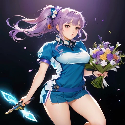 anime girl with purple hair holding a bouquet of flowers, marin kitagawa fanart, anime moe artstyle, anime fencer, highly detailed exquisite fanart, hinata hyuga, hana yata, magic uniform, official fanart, haruno sakura, portrait knights of zodiac girl, high quality anime artstyle, cushart krenz key art feminine, digital anime illustration