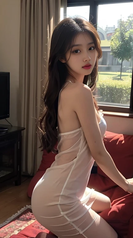 1 Girl,living room,Soft Light,Chinese Beauty,Sex nightdress,Long hair
