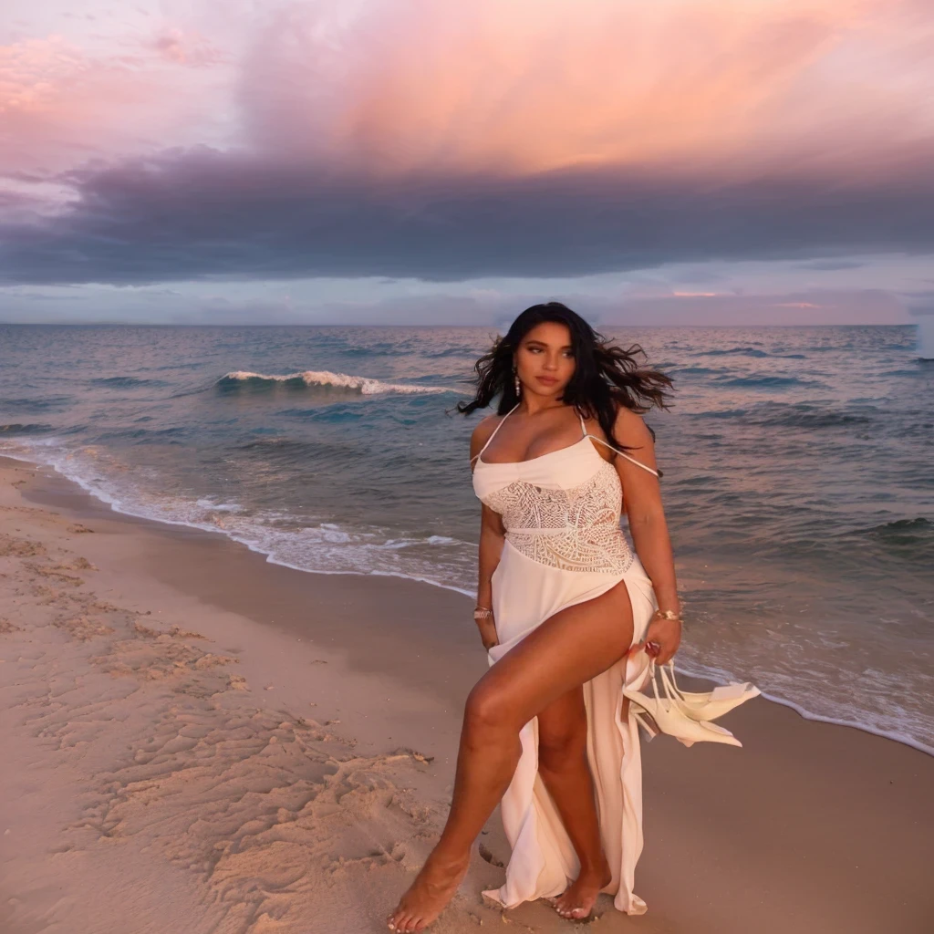 a beautiful girl standing by a vast calm ocean realistic, detailed skin, realistic, 8k, masterpiece, high quality, super detailed, detailed lighting, detailed shadows, raw, (detailed skin), (real:1.2), an distant ocean surrounding the girl