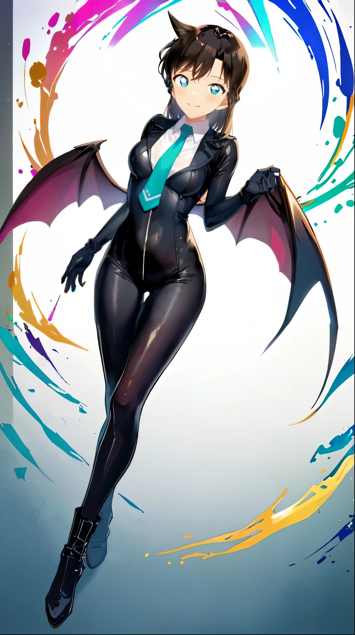 highest quality Highest quality Draw a face carefully High-definition anime-style face Super Glowing Skin Black full body suit barefoot Succubus lure smile Rear view Back view