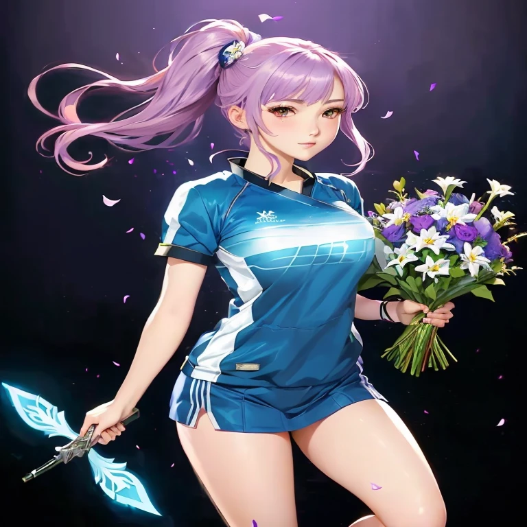 anime girl with purple hair holding a bouquet of flowers, marin kitagawa fanart, anime moe artstyle, anime fencer, highly detailed exquisite fanart, hinata hyuga, hana yata, magic uniform, official fanart, haruno sakura, portrait knights of zodiac girl, high quality anime artstyle, cushart krenz key art feminine, digital anime illustration
