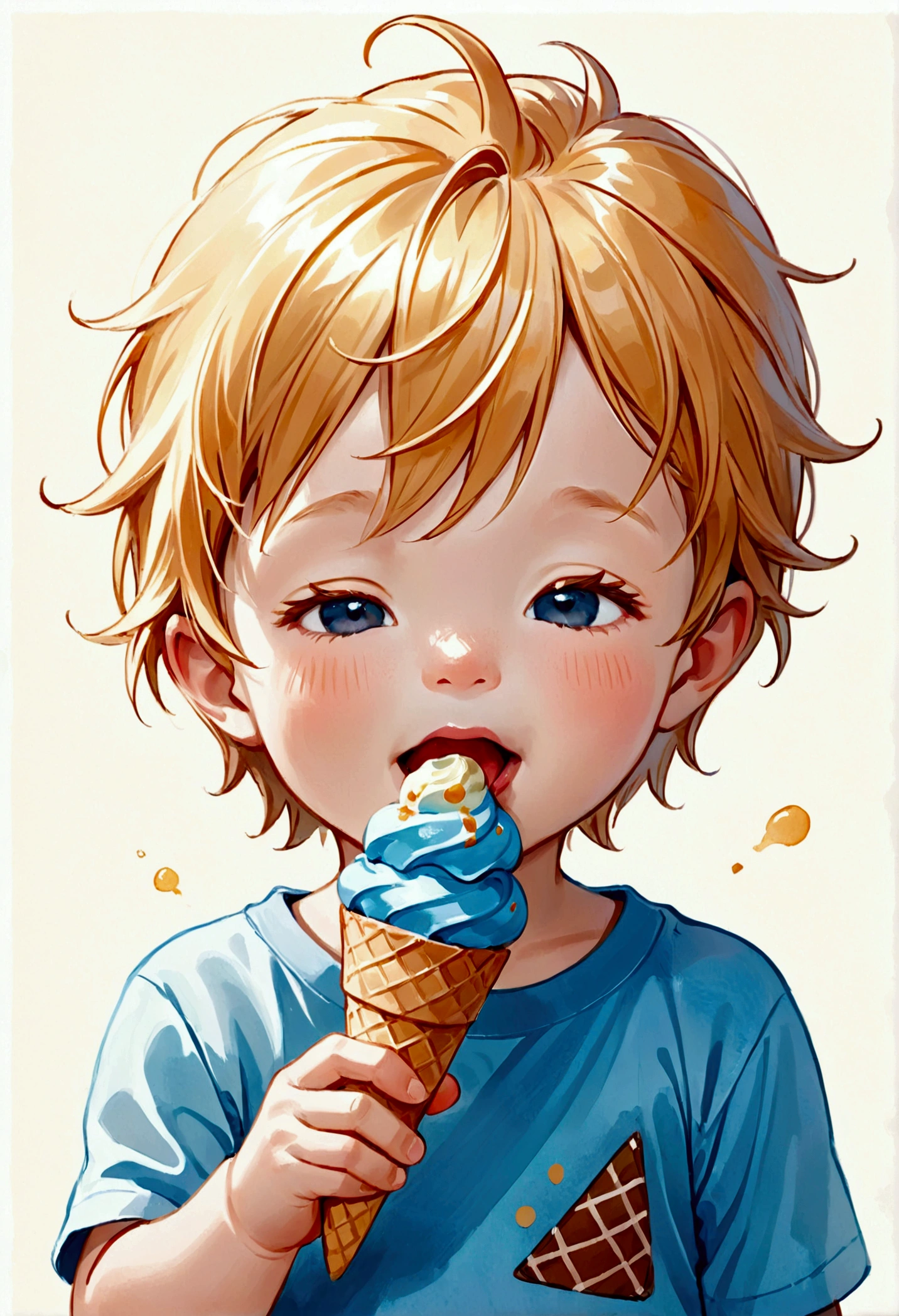 a boy licking drops of ice cream from his hand