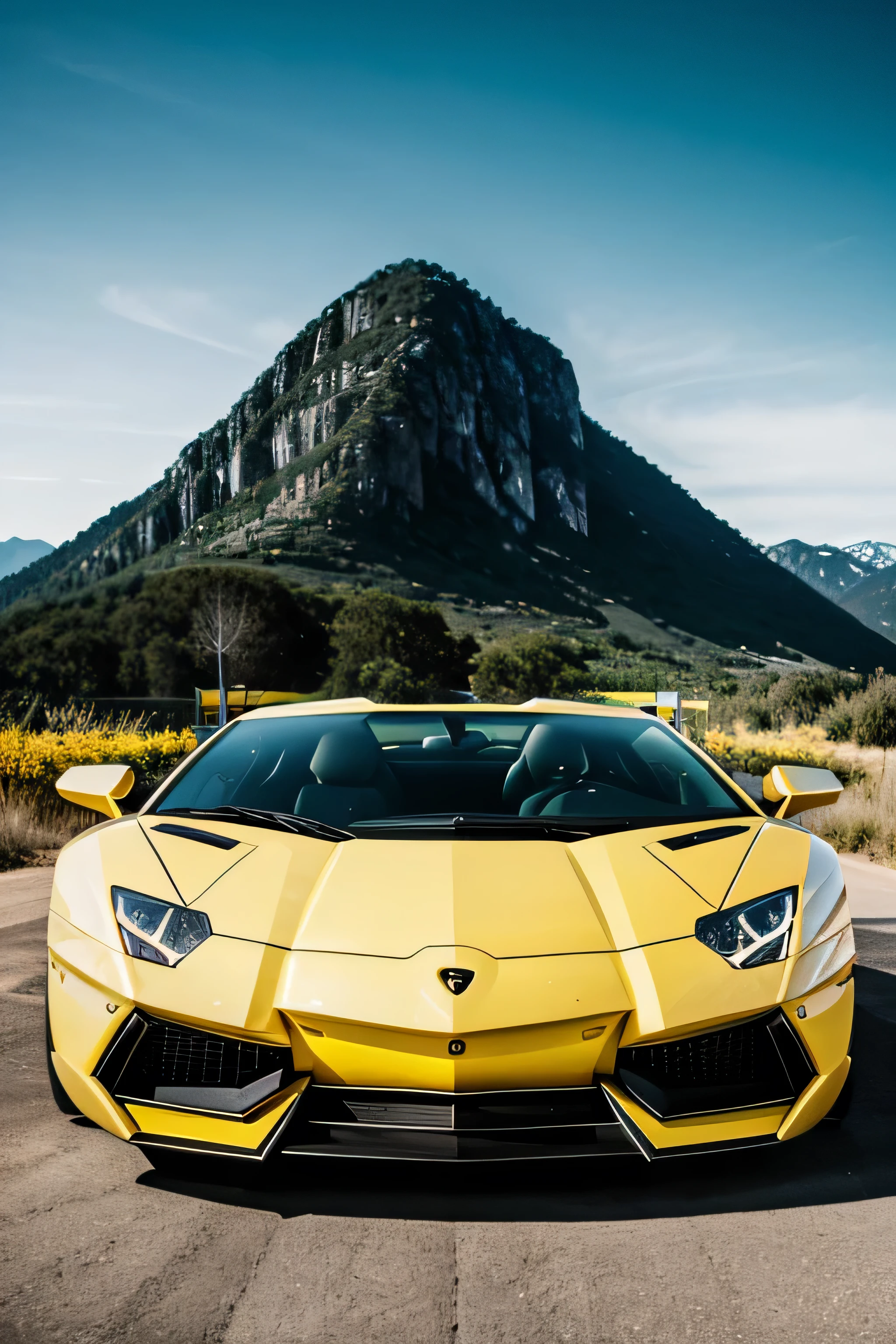 A yellow Lamborghini aventador front picture with gaming theme