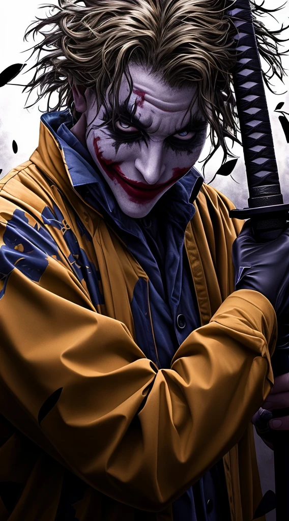 batman the dark knight joker cosplaying with a sword, portrait of joker, portrait of the joker, portrait of a joker, joker, the joker, batman as the joker, high detail iconic character, joker looks like naruto, hq 4k wallpaper, the joker as batman, wallpaper 4k, wallpaper 4 k, badass anime 8 k, joker smile