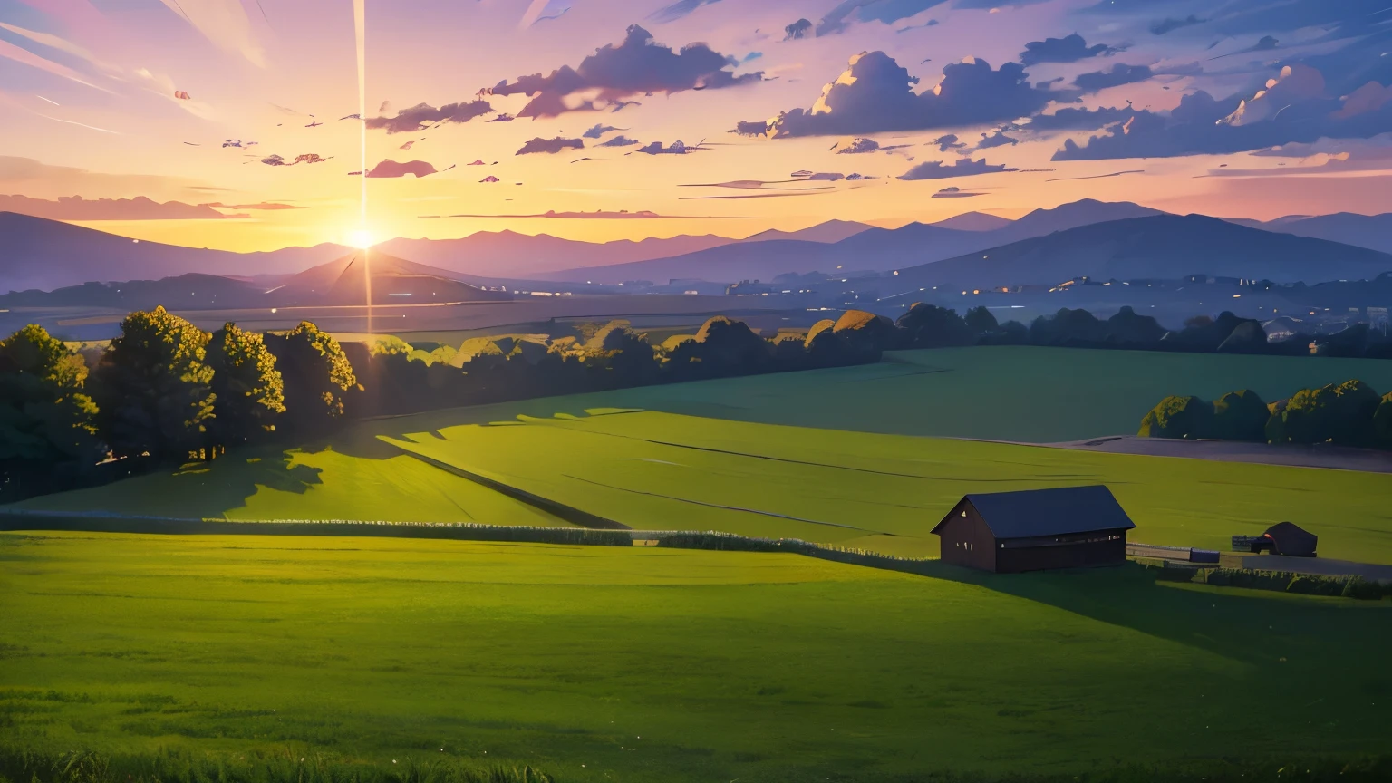 farm background, sunrise