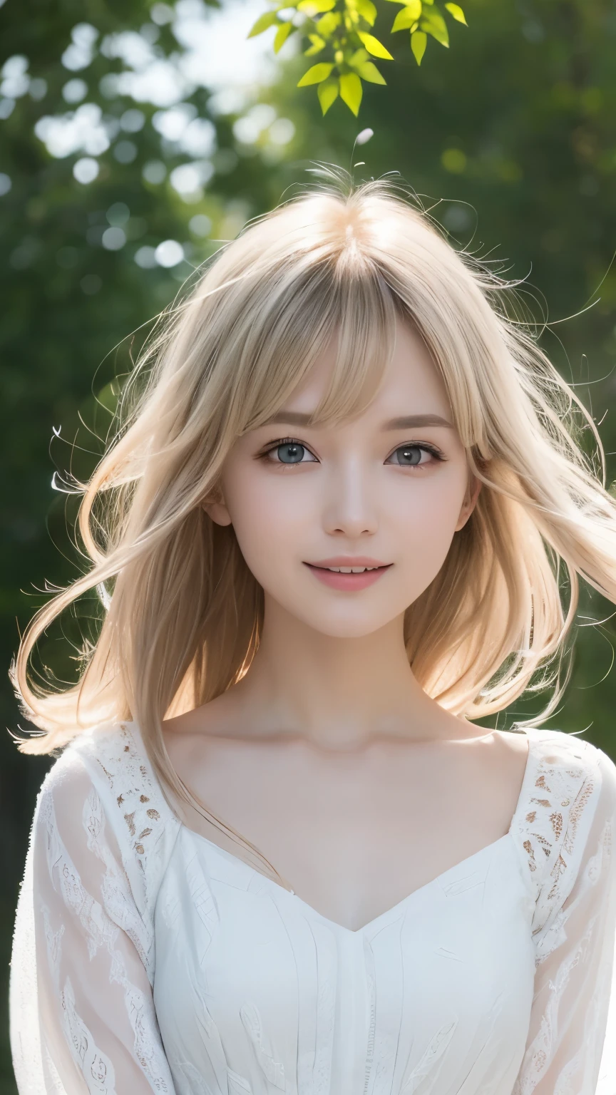 Silver Hair、(masterpiece, Highest quality, Highest, Official Art, beautifully、beautiful, exposed for a long time: 1.2), Smooth movement, Attractive patterns, 1 girl, (Long dress with sleeves: 1.3), (((White clothes) )), Upper Body close-up, Expose your shoulders, Chinese Girl, blush, Black lob hair, Portraiture, alone, Upper Body, Observing the observer, Detailed Background, Detailed face, (Crystal AI, Crystal Theme:1.1), Wind Elf, Rotating wind, Controlling the Wind, White crystal clothes, Dynamic pose, Suspended particles, Aether Dynamics, whirlwind, vapor, whirlwind in the background, White Tone, whirlwind, Great atmosphere,blonde,Fairy, Yellow Hair, Plump face,Random Pause,Big eyes, A light smile