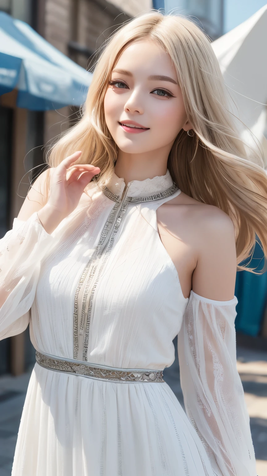 Silver Hair、(masterpiece, Highest quality, Highest, Official Art, beautifully、beautiful, exposed for a long time: 1.2), Smooth movement, Attractive patterns, 1 girl, (Long dress with sleeves: 1.3), (((White clothes) )), Upper Body close-up, Expose your shoulders, Chinese Girl, blush, Black lob hair, Portraiture, alone, Upper Body, Observing the observer, Detailed Background, Detailed face, (Crystal AI, Crystal Theme:1.1), Wind Elf, Rotating wind, Controlling the Wind, White crystal clothes, Dynamic pose, Suspended particles, Aether Dynamics, whirlwind, vapor, whirlwind in the background, White Tone, whirlwind, Great atmosphere,blonde,Fairy, Yellow Hair, Plump face,Random Pause,Big eyes, A light smile