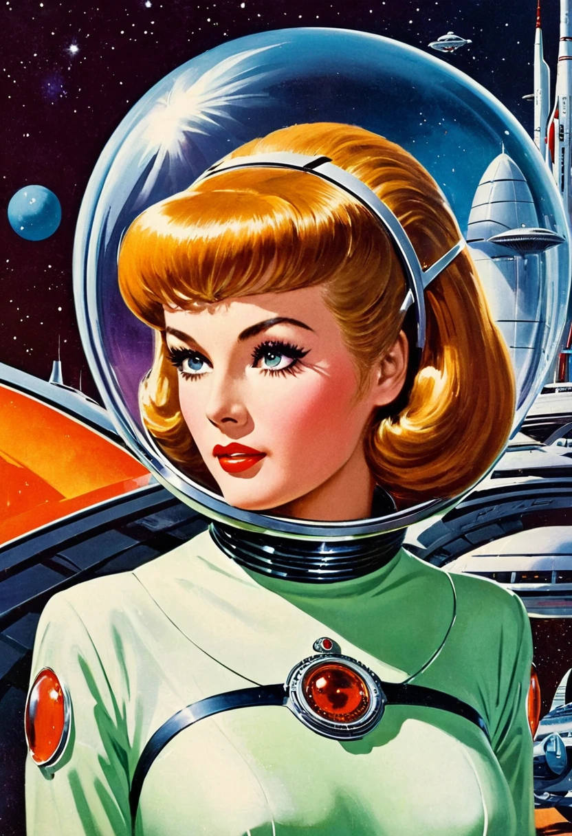 Retro futuristic, ((retro futurism)), ((Science fiction)), 1950s, (((1960s))), 1970s, (alien women),