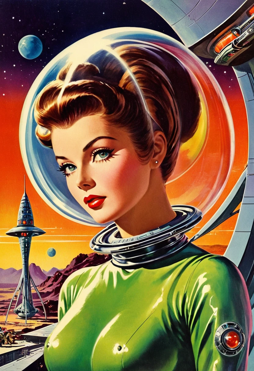 Retro futuristic, ((retro futurism)), ((Science fiction)), 1950s, (((1960s))), 1970s, (alien women),