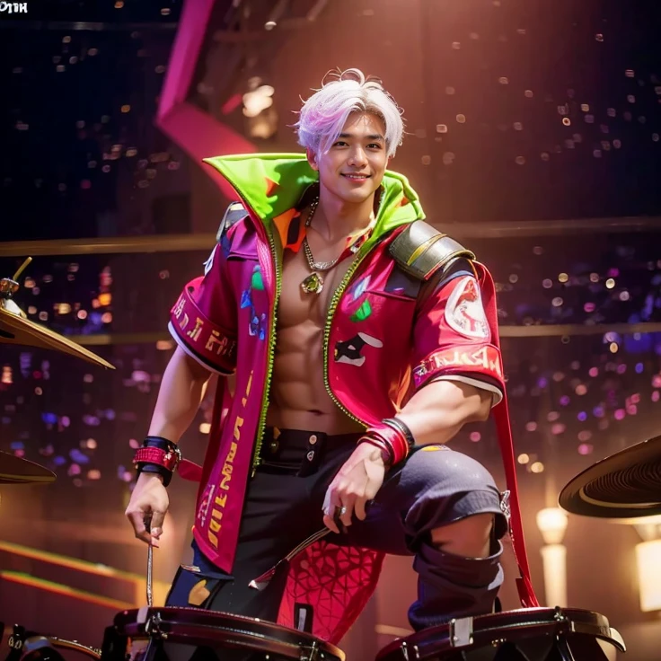 (Masterpiece: 1.2),(CGI art:1.3),(realistic:1.5),(post processing:1.3), (sharp focus:1.3), 1 man smiles showing teeth, (Wear a white shirt... Blue tie), short sleeve), Navy pants, Korean guy , korean men, (High gloss details), chest muscles, Big arm muscles, blood vessel, big muscles, Broad shoulders, looking at the audience, Balancing the eyes, sitting at table, sitting in a cafe alone
