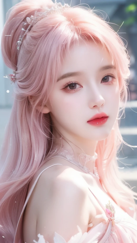 A girl in a pink dress、Close-up of woman holding sword, Beautiful fantasy queen, ((Beautiful fantasy queen)), Beautiful fantasy girl, 2. 5D CGI anime fantasy artwork, Beautiful and charming anime woman, Fantasy woman, Beautiful fantasy art, Full body fairy, Anime Goddess, Beautiful and elegant queen, Fantasy art style, Anime fantasy illustration，Pink Hair