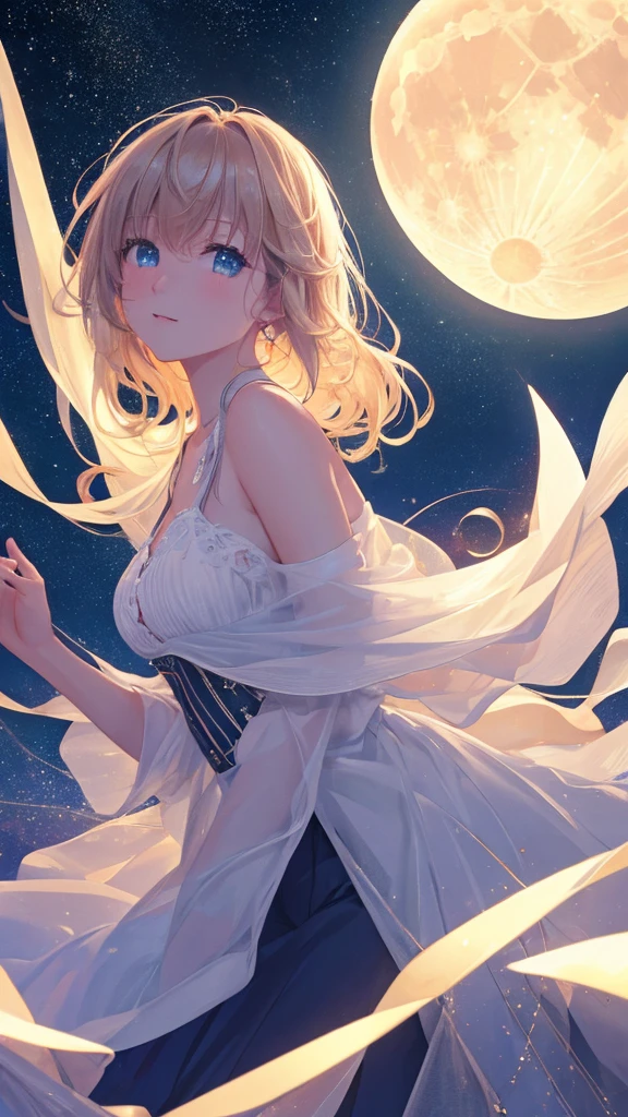 (((8k))), (((High resolution))),((Highest quality)),night,Starry Sky,Big beautiful moon,Sparkling,Beautiful sky,Ultra-realistic,8k,Ultra-fine