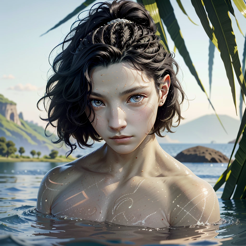 ((ultra detailed, masterpiece, absurdres))
1man, extreme white skin, red eyes, black hair, looking at viewer, portrait, in a lake, short hair, 