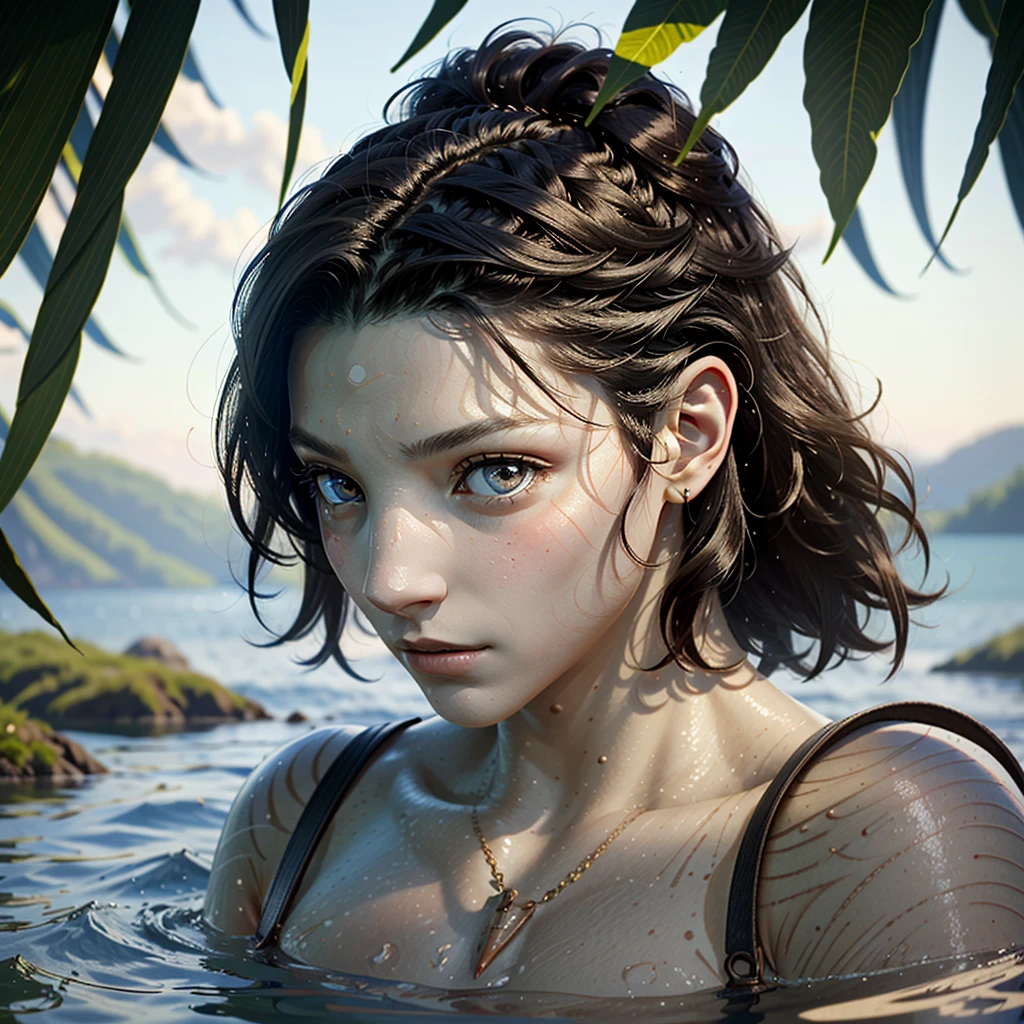 ((ultra detailed, masterpiece, absurdres))
1man, extreme white skin, red eyes, black hair, looking at viewer, portrait, in a lake, short hair, 