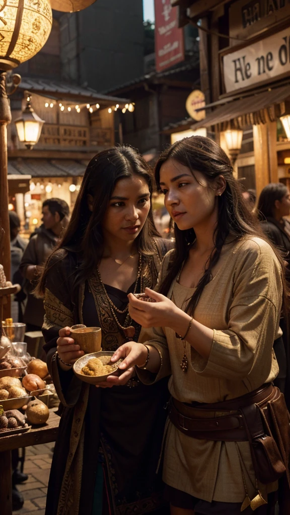 a bustling ancient marketplace, ornate golden architectural details, intricate currency exchange, crowds of people in traditional clothing, merchants haggling, lanterns hanging overhead, warm lighting, vibrant colors, detailed textures, photorealistic, 8k, (best quality,4k,8k,highres,masterpiece:1.2),ultra-detailed,(realistic,photorealistic,photo-realistic:1.37),detailed faces and expressions, high fantasy, cinematic composition