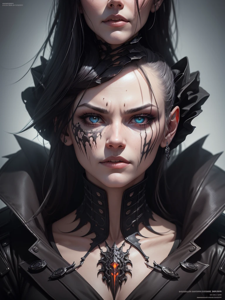 Symmetrical - face!! ghoul, horror, grim - lighting, high - contrast, intricate, elegant, highly detailed, centered, digital painting, artstation, concept art, smooth, sharp focus, illustration, artgerm, tomasz alen kopera, peter mohrbacher, donato giancola, joseph christian leyendecker, wlop, boris vallejo, cgsociety, cyberpunk , 8k, assault rifles and pistols