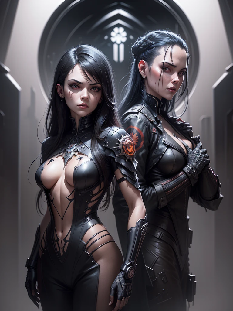 Symmetrical - face!! ghoul, horror, grim - lighting, high - contrast, intricate, elegant, highly detailed, centered, digital painting, artstation, concept art, smooth, sharp focus, illustration, artgerm, tomasz alen kopera, peter mohrbacher, donato giancola, joseph christian leyendecker, wlop, boris vallejo, cgsociety, cyberpunk , 8k, assault rifles and pistols
