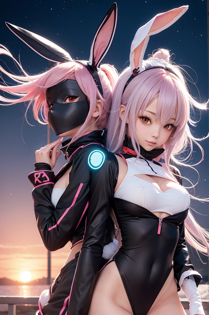 Generate an image of an anime character Rabbit one night with a rabbit mask in ninja clothes