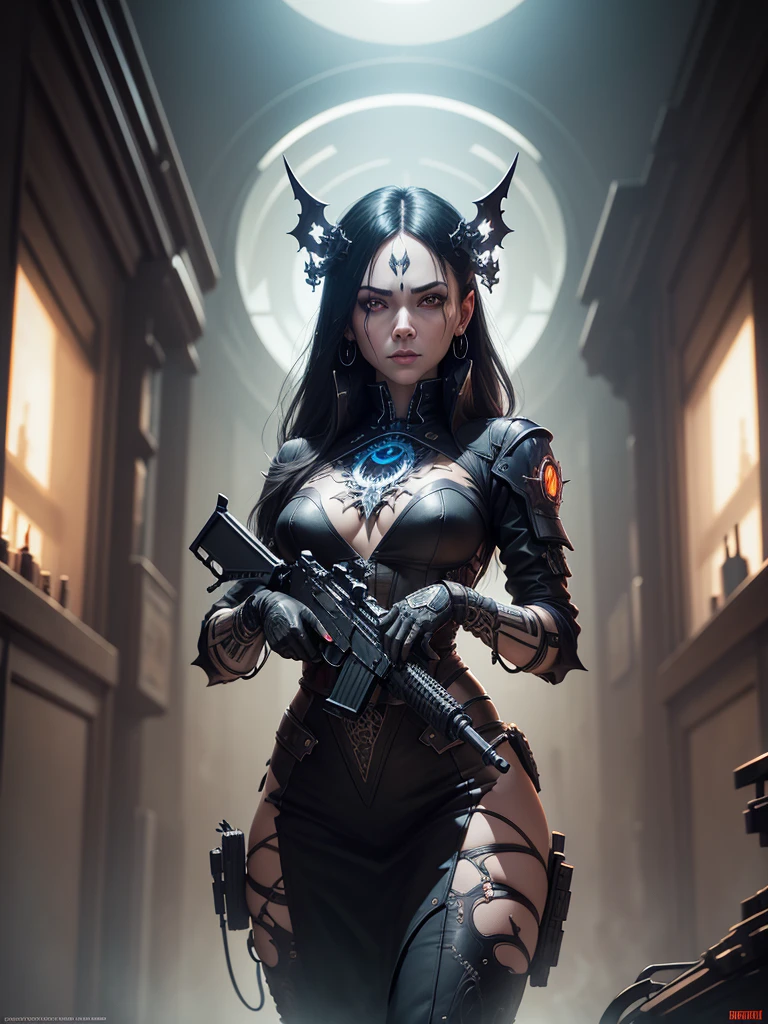 Symmetrical - face!! ghoul, horror, grim - lighting, high - contrast, intricate, elegant, highly detailed, centered, digital painting, artstation, concept art, smooth, sharp focus, illustration, artgerm, tomasz alen kopera, peter mohrbacher, donato giancola, joseph christian leyendecker, wlop, boris vallejo, cgsociety, cyberpunk , 8k, assault rifles and pistols