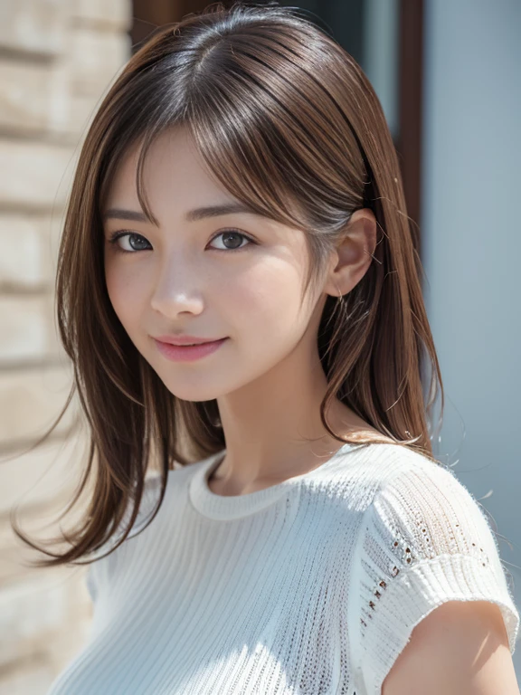 (masterpiece, Highest quality, Very detailed, Best Shadow:1.2), High resolution, ((Cinematic Light)), Hyper Detail, Dramatic Light, Intricate details, Dynamic Angle, (Very detailed CG ユニティ 8k 壁紙:1.2), Shyness, ((masterpiece)), (Very detailed), (Very detailedUnity 8k壁紙), (Realistic Skin), (Realistic photos, Realistic, Photorealistic), Beautiful Japanese Women, Narrow Face, (White knit dress:1.4), Beautiful Hair,Brown Hair, Medium Hair,Beautiful Face, Delicate and beautiful eyes, smile,Beautiful feet, See through,Low angle shot