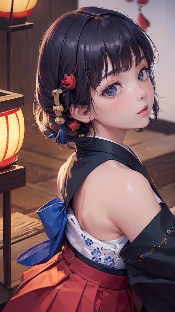 (((masterpiece: 1.5, Highest quality, High resolution: 1.3, Super Resolution, Super Detail, Super Detail: 1.3, Rich background: 1.2))), 1 girl, alone, Green Eyes, Long pink hair with a blue ribbon, Blunt bangs, Cute hairpin, , White Seraphon, Red Sailor Collar, Short sleeve, Blue pleated skirt, (Outdoor), ((Downtown), (crowd), ((Japanese atmosphere: 1.3)), landscape, ((night)), darkness, (Low Light: 1.1), moon, (moonlight: 1.2), ((Dynamic Light: 1.4)), ((Head close-up))))))