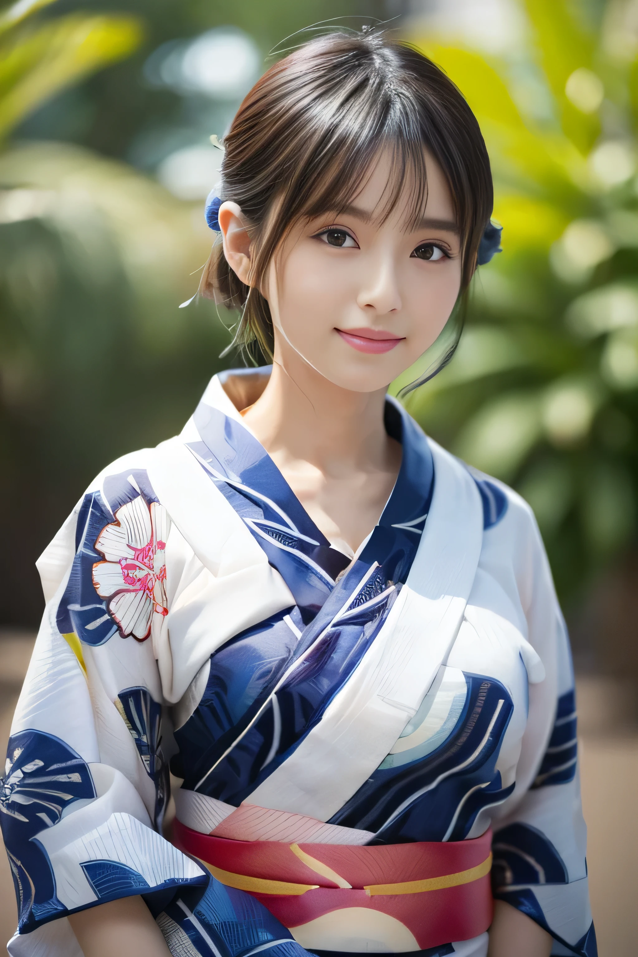 (((Thin yukata with a simple pattern:1.4)))、(((Simple obi:1.4))), ((14 years old))、Random Pause、(Highest quality,masterpiece:1.3,Ultra-high resolution,),(Very detailedな,Caustics),(Photorealistic:1.4,RAW shooting,)Ultra-Realistic Capture,Very detailed,High resolution 16K human skin closeup、 Natural skin texture、、Skin tone is even and healthy looking、 Use natural light and colour,1 girl,Japanese,cute,Black-haired,Medium Straight Hair, (((Huge bust:1.4))), (Chest protrusion:1.2), smile,,(Written boundary depth、chromatic aberration、、Wide range of lighting、Natural Shading、)、(Kimono with open front),