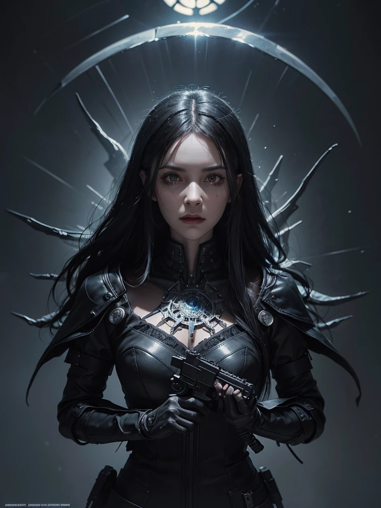 Symmetrical - face!! ghoul, horror, grim - lighting, high - contrast, intricate, elegant, highly detailed, centered, digital painting, artstation, concept art, smooth, sharp focus, illustration, artgerm, tomasz alen kopera, peter mohrbacher, donato giancola, joseph christian leyendecker, wlop, boris vallejo, cgsociety, cyberpunk , 8k, assault rifles and pistols