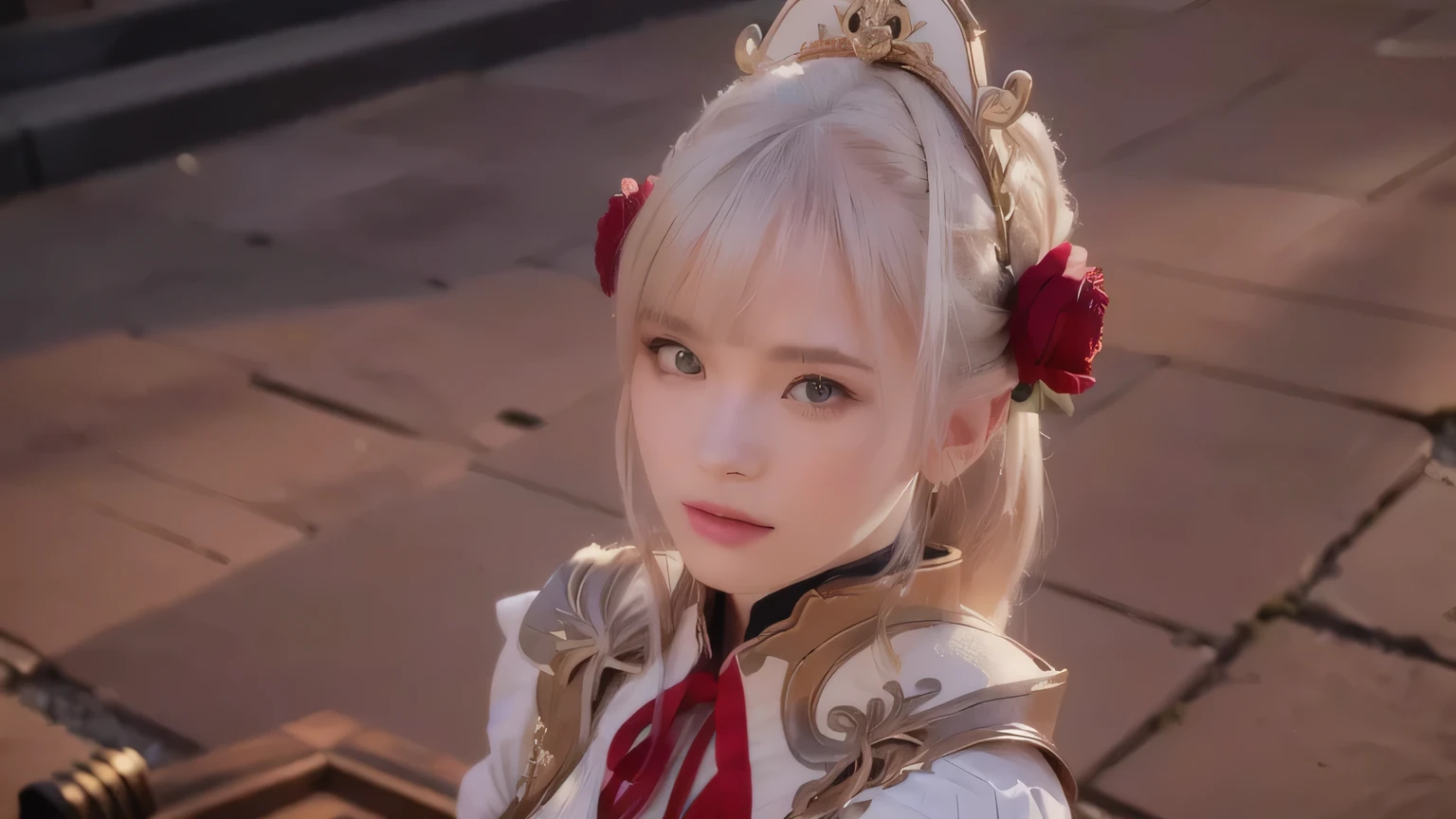 girl with long hair and white dress holding a wooden box, genshin impact character, (best quality,4k,8k,highres,masterpiece:1.2),ultra-detailed,(realistic,photorealistic,photo-realistic:1.37),detailed eyes,detailed face,detailed lips,long eyelashes,beautiful portrait,cinematic lighting,warm colors,chiaroscuro,dramatic lighting,dramatic colors,elegant,delicate