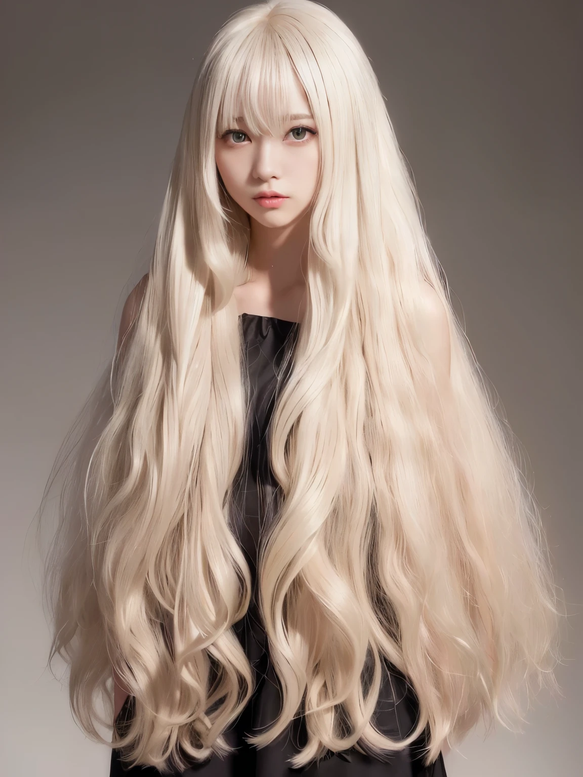 (white wall background:1.4. Photo of upper body above knees)　((Random butt poses showing as much back and hair as possible))　((긴 백금 금발 머리를 가진 beautiful 모델, girl with super length Hair, extremely length Hair, extra length Hair, Very long, flowing hair, very length Hair, length Hair girl, Very long, flowing platinum blonde hair, length Hair windy, Very longプラチナブロンドヘア, length, flowing hair, length and or curly hair, with length Hair, length Hair!!!!　Her best quality hair is long and 真っ直ぐ or curly hair Very long, best qualityのプラチナブロンド, length hair in the center, best quality long straight or curly hair, length, straight or curly hair, beautiful, High quality platinum blonde hair, length and platinum blonde hair highest quality straight or curly hair, length Hair, length and straight or curly hair, best qualityのプラチナブロンドヘア, Perfect silky straight or curly hair of the best quality, straight or curly hair, best qualityのプラチナブロンドヘア, length platinum blonde hair　straight or curly hair, length, bright platinum blonde hair　Her hair is long and straight or curly hair, Very longプラチナブロンドヘア, length hair in the center, length straight or curly hair, length, straight or curly hair, beautiful hair of the best quality, length Hair, length, straight or curly hairプラチナブロンドヘア , length and free straight or curly hair Platinum blonde hair, straight or curly hair Platinum blonde hair))　(her bangs are perfect.:1.3)　((best quality))　((masterpiece))　(family friendly)　(get used to it)　　(I received a sensuous makeup treatment from a professional makeup artist......　exquisite texture:1.4　bright red lipstick!!!　beautiful 블랙 아이라이너)　The Perfect Woman&#39;face　(Her face is dignified そして sexy)　((her eyebrows are very thin:1.8))　The Perfect Woman&#39;face　(Her face shape is thinner than average:1.8)　(her eyes are bigger than average:1.8　My nose is higher than average:1.8)　(She is more gorgeous than the average French woman.:1.5　Her skin is a typical Caucasian skin tone..　Her skin is very high quality and super high resolution.. 