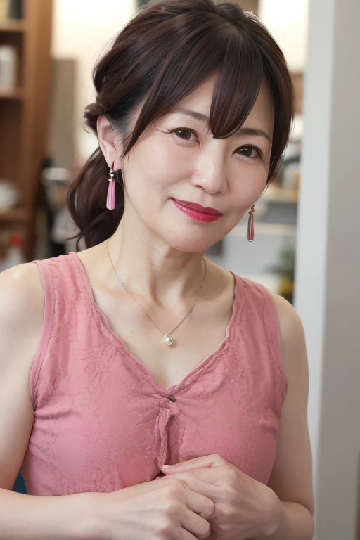 Beautiful mature 55 year old Japanese woman, 1 female, Married women, Long eyelashes, Low Ponytail, Flowing Hair, Red lipstick, Pink Cheeks, Pearl Necklace, Earrings, Dark eyeshadow, Small breasts, Olympian, Swimmers, athlete