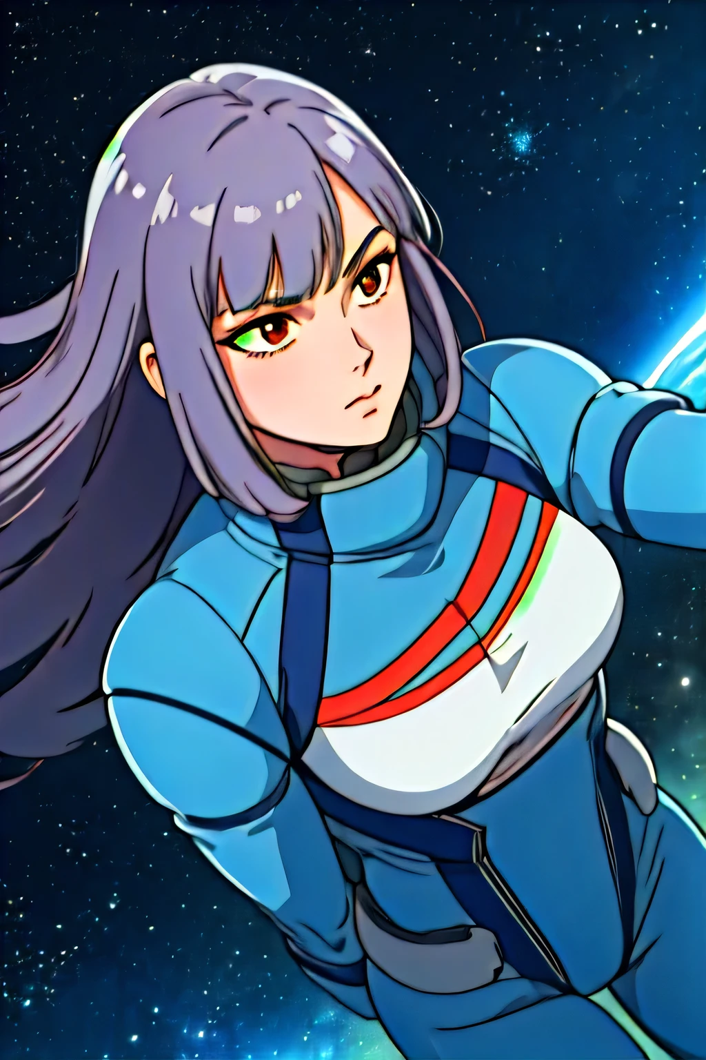 ((masterpiece)), (best quality), official art, extremely detailed CG, unity 8k wallpaper, ultra detailed, highly detailed, detailed background, vivid color, photorealistic, perfect lighting, best illumination,
1girl, louka, blue space suit, long hair, 