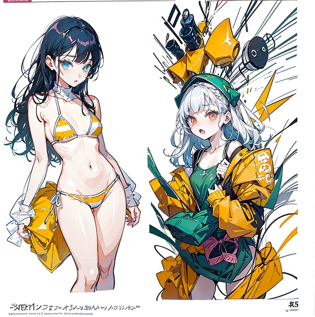 Anime girl in bikini posing in front of big sign posing for a photo, Kantai collection style, maritime, azur lane style, Official artwork, colored album art, anime colours, WLOP and Sakimichan, ( Colorful ), limited color, ( ( ( koi colors ) ) ), color spread, 2 8 mm color