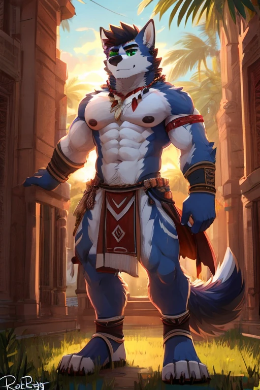 (masterpiece, Best Quality:1.2), lobo, alone, reloaded, showing her butt, standing on his 2 legs, shirtless, bare pecs, bare pecs, bare back, bare shoulders, Naked upper body, completely naked, detailed face, detailed body, 5 fingers, Detailed hands, strong abs, pair of nipples, defined pectorals, green eyes, detailed eyes, short hair same coat color,2 arms, tribal clothing, por pache riggs