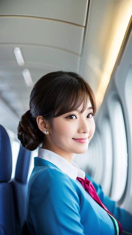 Beautiful flight attendant、I'm kneeling on the floor
