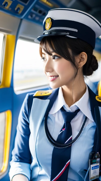 Beautiful flight attendant、I'm kneeling on the floor