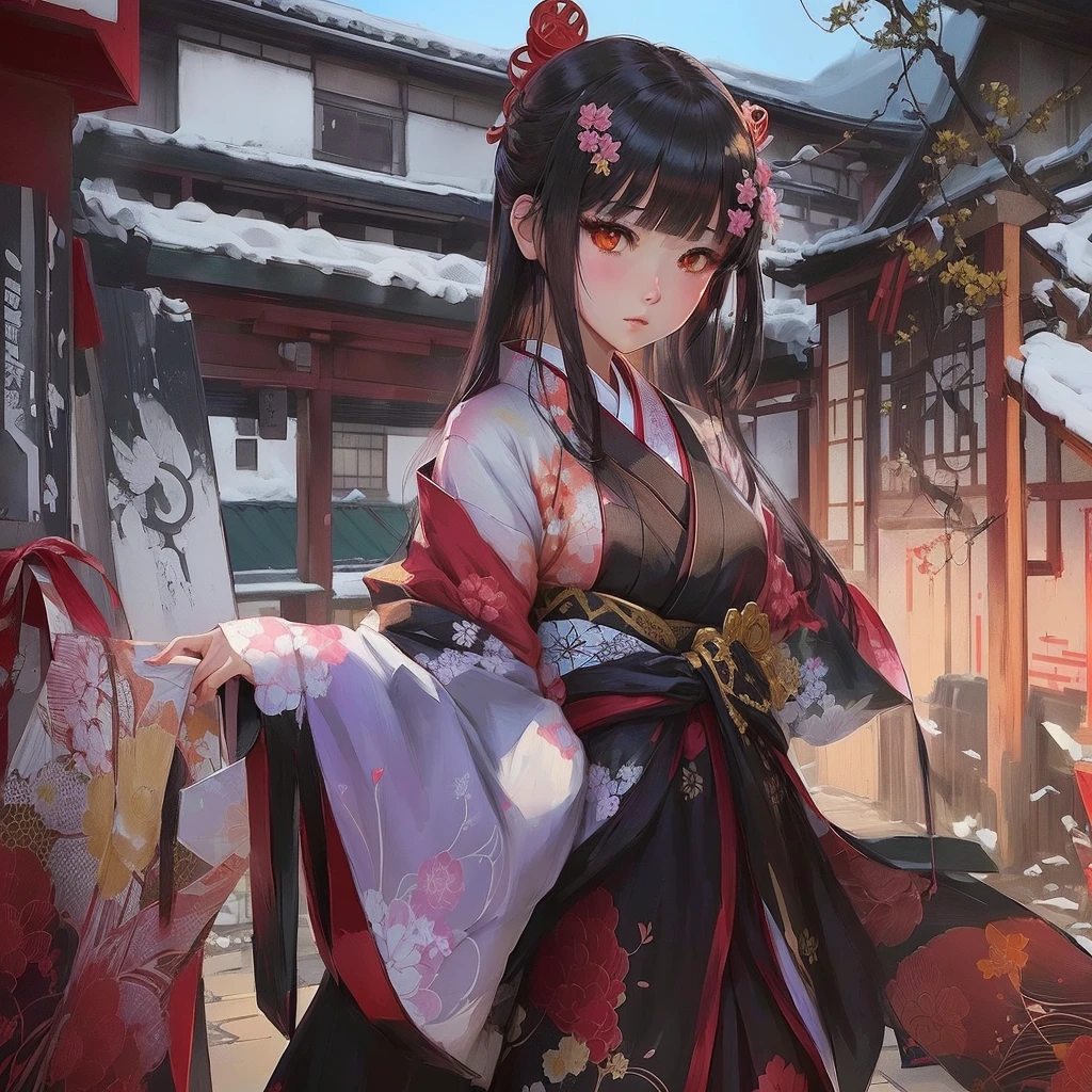 Anime girl in kimono clothes standing in front of building, Gwaiz, Gwaiz on pixiv artstation, Gwaiz on artstation pixiv, everyone, artstation pixivでトレンド, palace , Girl in Han Dress, artwork in the style of Gwaiz, Anime Style 4k, Jan J