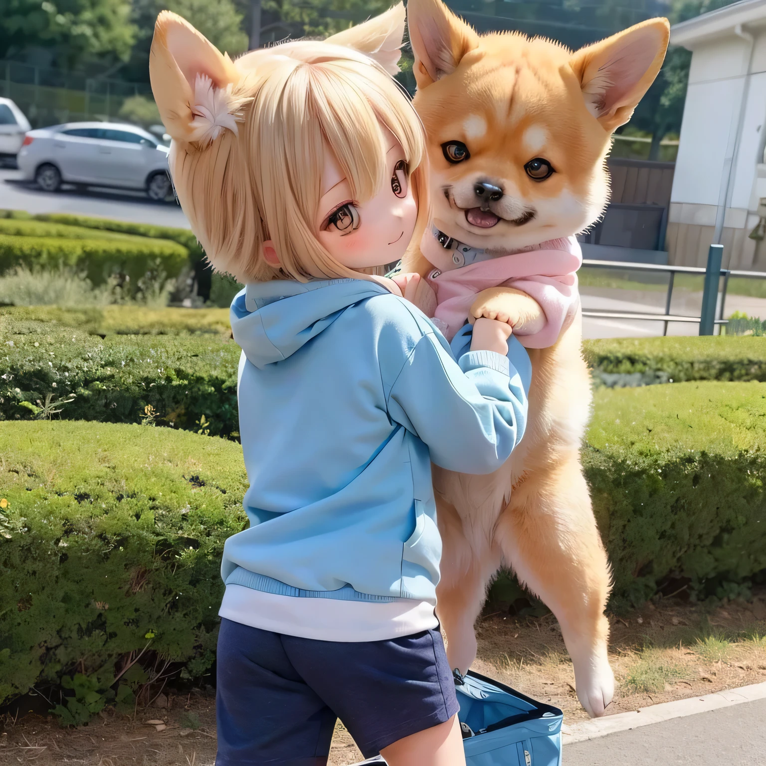 Shiba Inu girl rural scenery、Playing in gym clothes