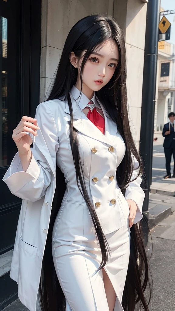 woman, กระโปรงสั้นwhite, คลุมเสื้อsuitwhite, skirt only, (สาวสวยTwo meter long hair, my hair is very long., extra long hair, long black hair), (suitสไตล์อิตาลี, suitสองปุ่ม), (Italian suit, white suit, Set of two buttons), (ใส่suitwoman, Business woman&#39;suit, white), (suitwomanwhite), (เสื้อเชิ้ตwhite), necktie, (necktieสั้นสีดำ, necktieสีดำ, necktieผอม, ถักnecktie), (military rank insignia), (Short pencil skirtwhite), (Dynamic posts), full body, (A gigantic rift), (big breasts, thin body, small waist, hips raised, small thighs, Long legs), high-heelsสีดำ, (Short pencil skirt, white), Wearing a suit for a business woman, (Wearing a white businessuit, suitนักธุรกิจหญิงwhite), (tight, military regalia, เสื้อwhite, กระโปรงwhite), (black shoes), (Two gold suit buttons, Two meter long hair, suitเข้ารูป, เสื้อsuitwhiteทรงธรรมดารัดรูป), (black shoes, high-heels), (stand, walk, elegant gesture, Dynamic posts), short dress, earring, garden, monument