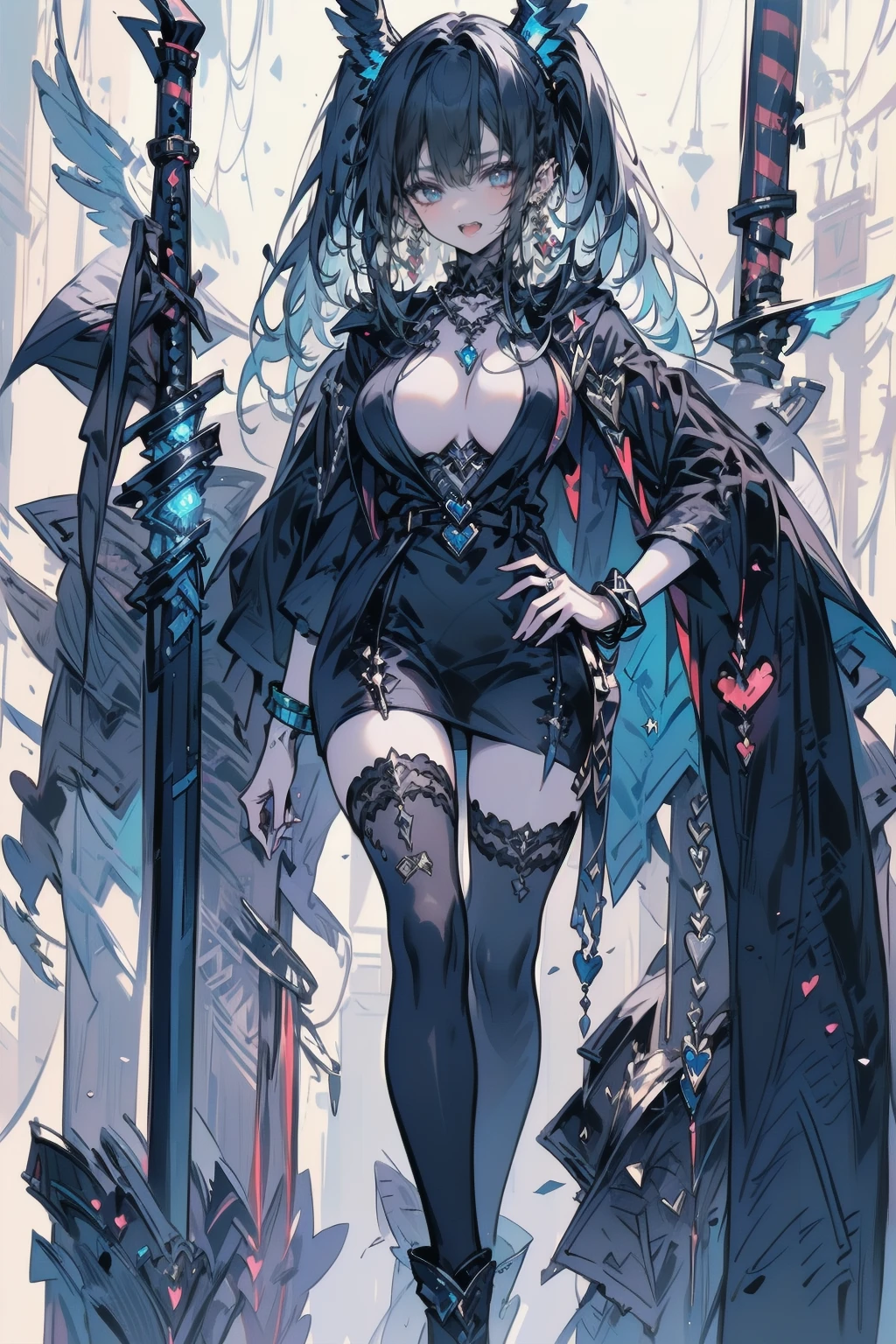 One young and beautiful woman,(Highest quality,Extremely detailed depiction,Incredible high resolution,Anatomically accurate depiction,Curvy Legs),(Glowing Skin,Glowing Skin),(A female swordsman with a noble aura),(Blue Armor,Blue Boots,Metal embroidery,Transparent gemstones and precious metals decoration,Exquisite armor detailing,Holy sword,Valkyrie Helmet,Cape,White tights),(blue eyes,Half-closed eyes:1.3,Shadowed face,lipstick,There is cleavage in the chest,Cool look),eyelash,Luxury Accessories,Earrings,necklace,bracelet,Standing posture