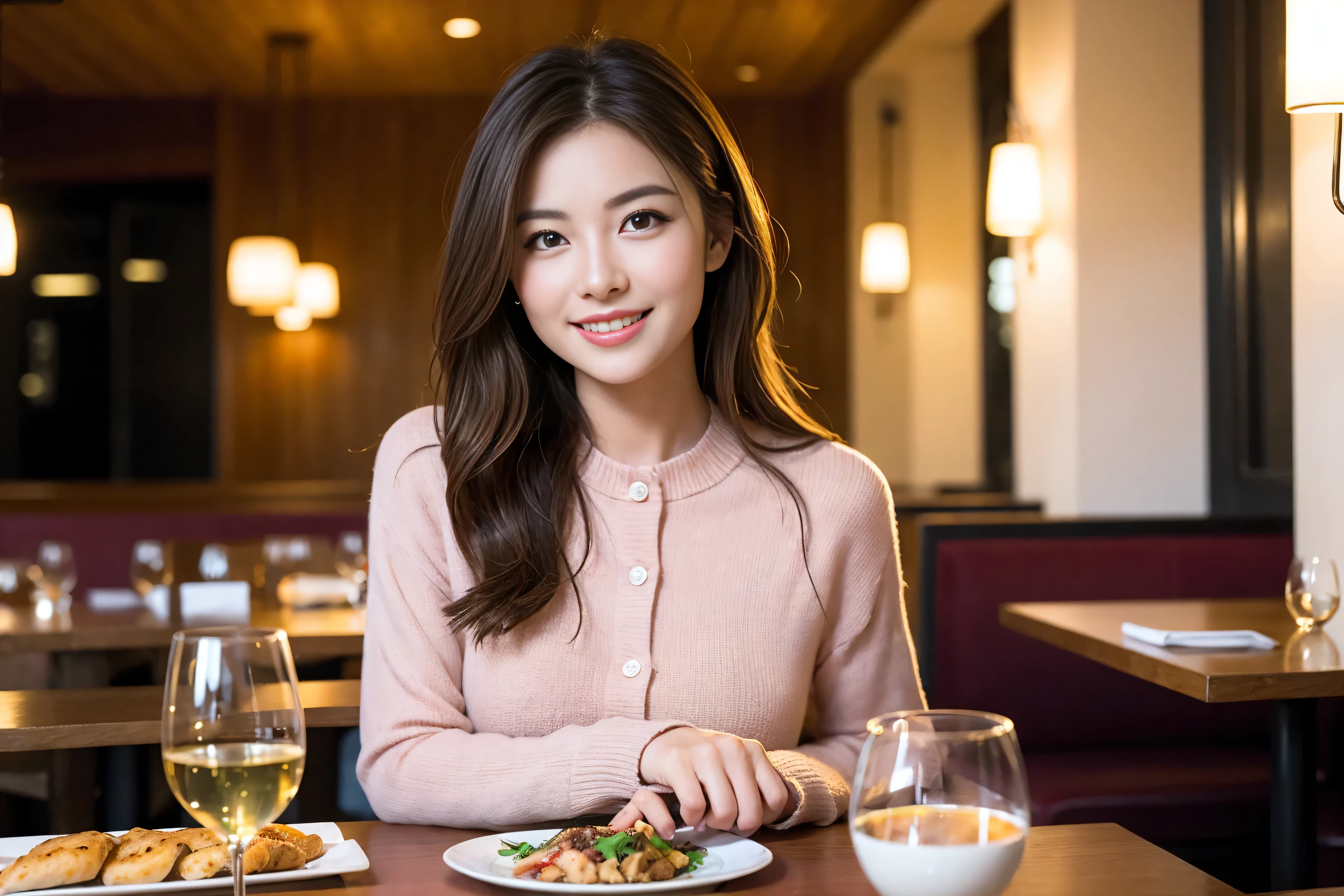 ((Highest quality、8k、masterpiece:1.3))、cute、Slim couple、Model Couple、Actress、(Realistic, Intricate details:1.2), full-course dinner、Wine Party、Amazing view of the sunset sky and clouds、A bright smile、short hair,Bright Face、 (45 years old), 48 years old, red wine 、Appetizers、Italian food、Wine bottle、Champagne、sparkling wine、Two beauties、Brown Hair、Shortcuts、Long sleeve shirt、dress、Beautiful woman 1, (Slim face), (The body is slim), (Brown Hair), (Shortcuts), cheeks turn a little red,Attractive beauty、restaurant, In a prominent place (From the waist up) Nova Frog Style, actress, model, Upper Body, White wine, slim, wine glass, A wine glass placed in the center, smile, (smile: 1.15), Beautiful fine grain, Depth f/2,saturation, High Contrast, Strong light and shadow,Moist Body:1.5、3D texture、Delicate eyes、Brown Hair、The hair is very shiny、