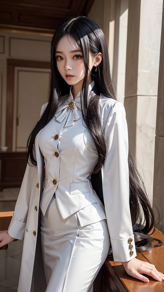 woman, กระโปรงสั้นwhite, คลุมเสื้อsuitwhite, skirt only, (สาวสวยTwo meter long hair, my hair is very long., extra long hair, long black hair), (suitสไตล์อิตาลี, suitสองปุ่ม), (Italian suit, white suit, Set of two buttons), (ใส่suitwoman, Business woman&#39;suit, white), (suitwomanwhite), (เสื้อเชิ้ตwhite), necktie, (necktieสั้นสีดำ, necktieสีดำ, necktieผอม, ถักnecktie), (military rank insignia), (Short pencil skirtwhite), (Dynamic posts), full body, (A gigantic rift), (big breasts, thin body, small waist, hips raised, small thighs, Long legs), high-heelsสีดำ, (Short pencil skirt, white), Wearing a suit for a business woman, (Wearing a white businessuit, suitนักธุรกิจหญิงwhite), (tight, military regalia, เสื้อwhite, กระโปรงwhite), (black shoes), (Two gold suit buttons, Two meter long hair, suitเข้ารูป, เสื้อsuitwhiteทรงธรรมดารัดรูป), (black shoes, high-heels), (stand, walk, elegant gesture, Dynamic posts), short dress, earring, garden, monument