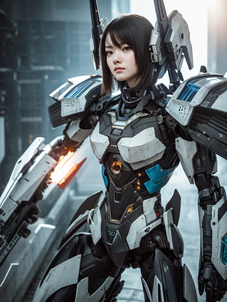 rough skin, Super detailed, advanced details, high quality, 最high quality, High resolution, 1080P, hard disk, beautiful,(War Machine),Beautiful cyborg woman,Mecha cyborg girl,battle mode,Mecha body girl,She's wearing a futuristic War Machine mech,full body shot