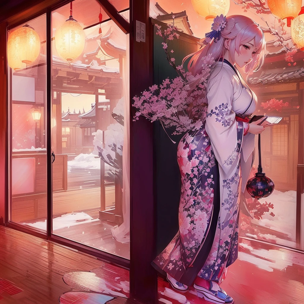 anime - style woman In kimono outfit standing in front of a window, Anime Art Wallpapers 8K, Gweiz-style artwork, In kimono, In kimono, guweiz on pixiv artstation, artstation pixivでトレンド, Digital art on Pixiv, Guweiz on ArtStation Pixiv, Beautiful artwork illustration