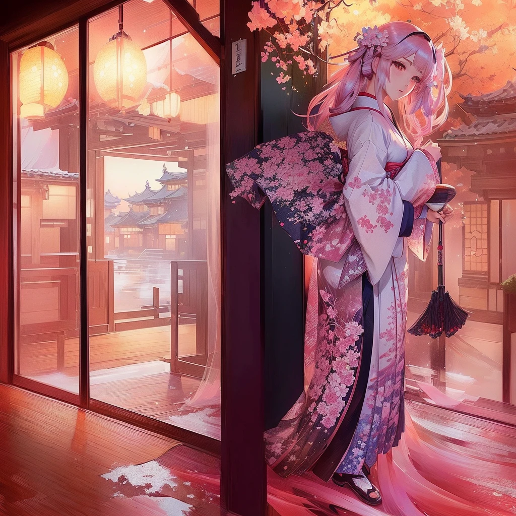 anime - style woman In kimono outfit standing in front of a window, Anime Art Wallpapers 8K, Gweiz-style artwork, In kimono, In kimono, guweiz on pixiv artstation, artstation pixivでトレンド, Digital art on Pixiv, Guweiz on ArtStation Pixiv, Beautiful artwork illustration