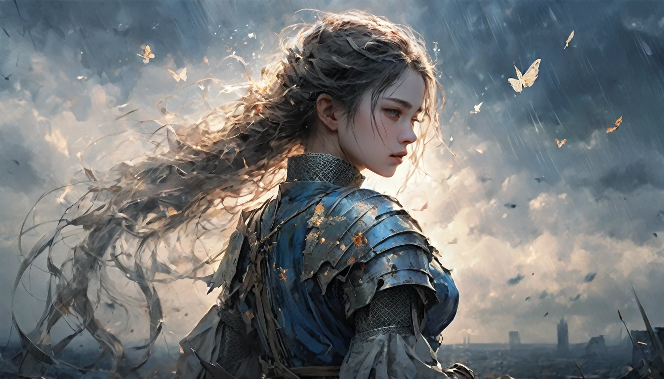 rain、right ,prayer, middle ages Europe, きれいな女knight, Sad look, Faded elegance, Waiting for the return , rainに打たれながら祈る , A poignant atmosphere, Lost Beauty, Melancholic mood, Fascinating, Eternal Sadness, Contrasting, Delicate Decay,Line art,Backlight,Wind,Backlight,Stardust,(Wind:1.2),knight,Blue Blood, Fire and butterfly , Fingers are both methods5Book, Woman warrior,A heartbreaking war story,Field,Strong gaze,Reach out to the sky