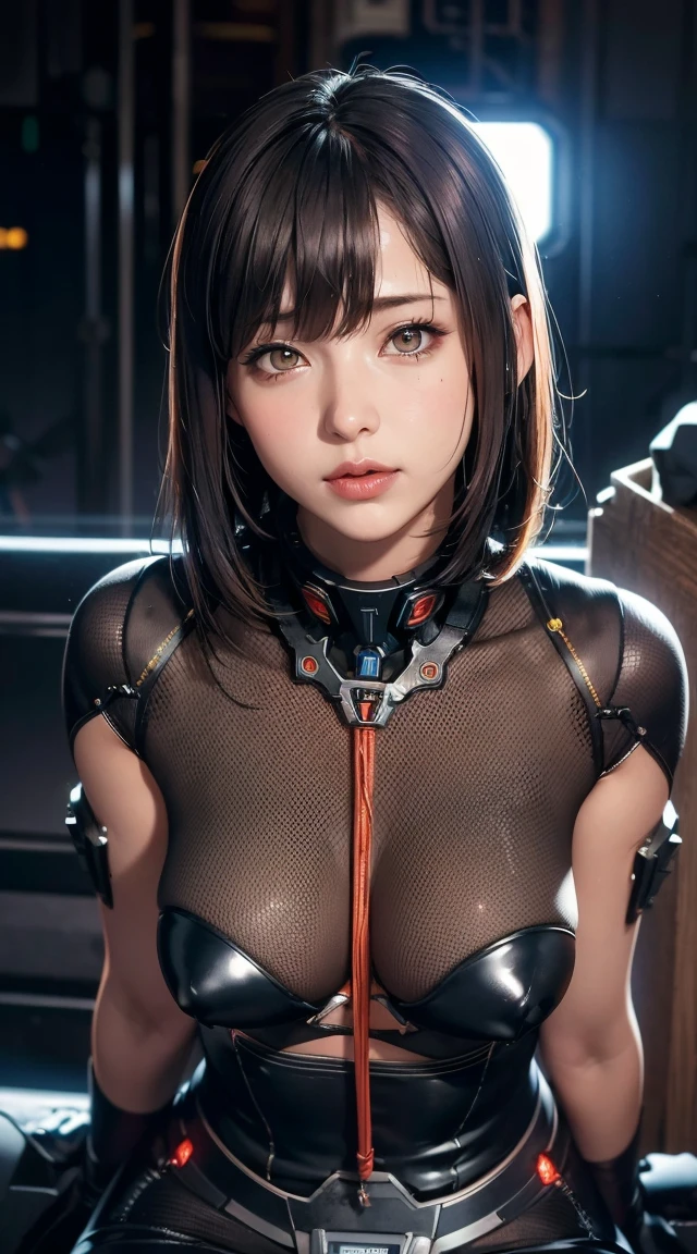 1. Machine Girl,((Ultra-Realistic Details)), Portraiture, Global Illumination, Shadow, Octane Rendering, 8k, Ultra Sharp,Metal,Complex, Decorations detailed, Cool colors, More about Egypt, highly Complex details, Realistic Light, Trending on CGSociety, Glowing Eyes, To the camera, Neon Details, Mechanical limbs,Blood vessels connected to tubes,Mechanical vertebrae attached to the back,Cervical vertebrae mechanically attached to the neck,Sitting,Wires and cables connecting to the head