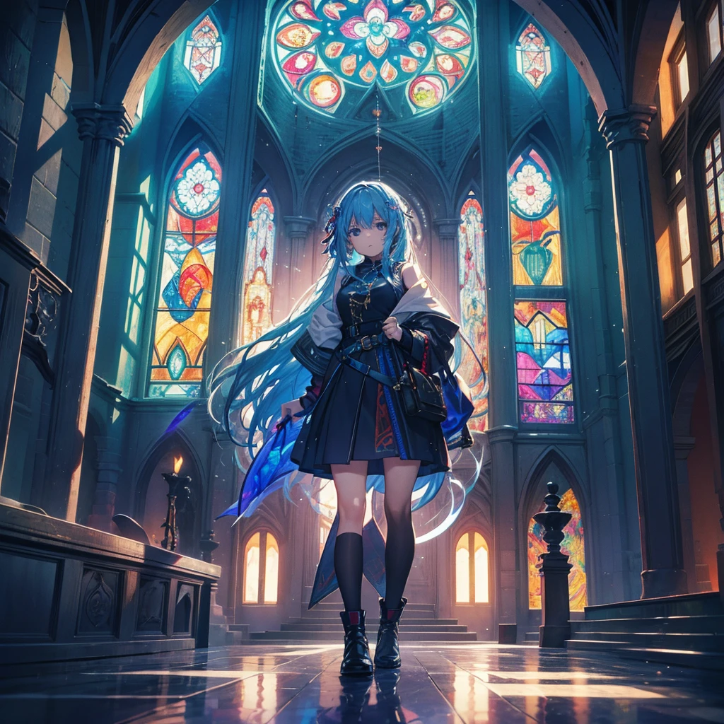 (masterpiece, Highest quality, Highest quality,Official Art, beautifully、aesthetic:1.2),(One girl:1.3), One girl BREAK stained glass art, Colored Glass, Lead wire, Light transmission BREAK Vivid colors, Intricate Design, Glowing effect, Spiritual atmosphere