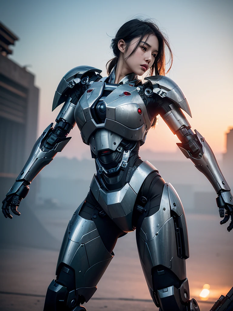 rough skin, Super detailed, advanced details, high quality, 最high quality, High resolution, 1080P, hard disk, beautiful,(War Machine),Beautiful cyborg woman,Mecha cyborg girl,battle mode,Mecha body girl,She's wearing a futuristic War Machine mech,full body shot