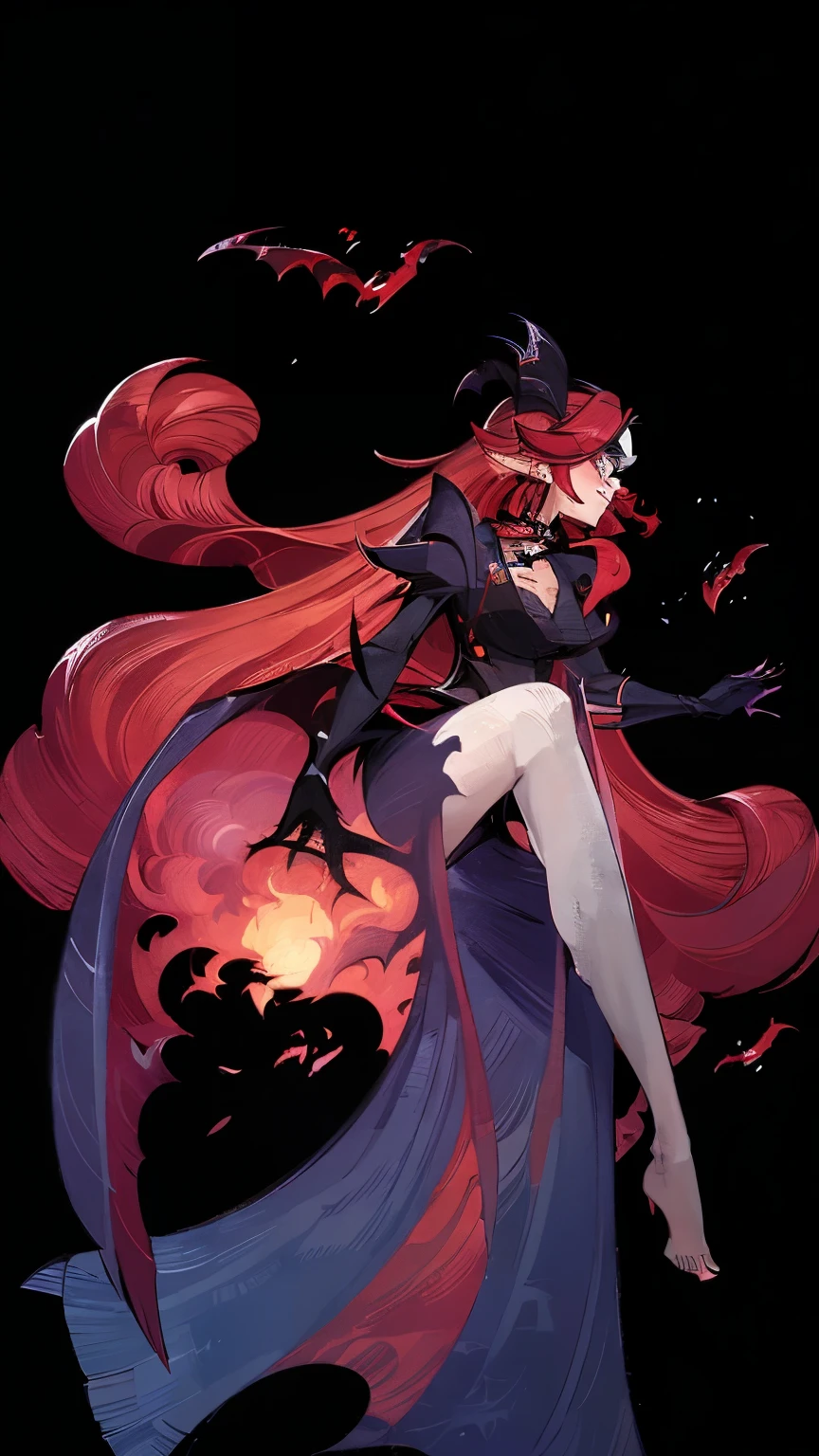 masterpiece, best quality, high resolution, 1 Girl, Solitary, Modern Vampires, Red hair, Long hair, Open hair, Red Eyes, Smile, 
